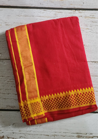 Men Red 9x5 6 Inch Red Color Dhoti with Angavasthram ( Gamcha )