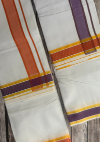 Men white 9x5 6 Inch Jacquard Border Color Dhoti with Angavasthram ( Gamcha )