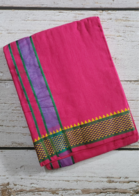 Men Red 9x5 6 Inch Pink Color Dhoti with Angavasthram ( Gamcha )